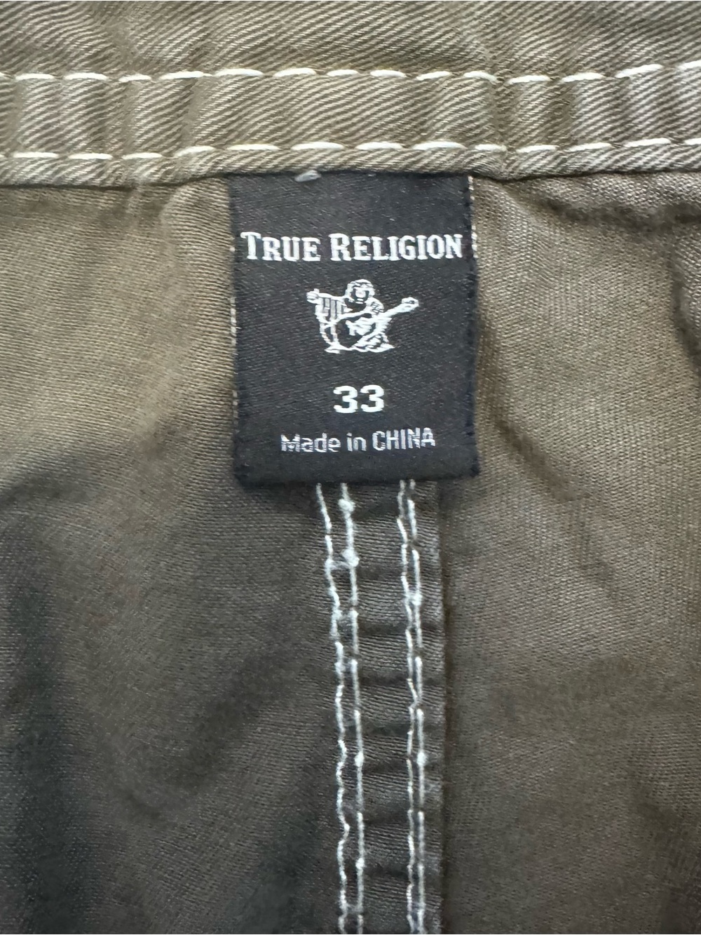 True Religion Cargo Shorts Thick Stich Olive Green Mens Sz. 33 - Picture 9 of 12